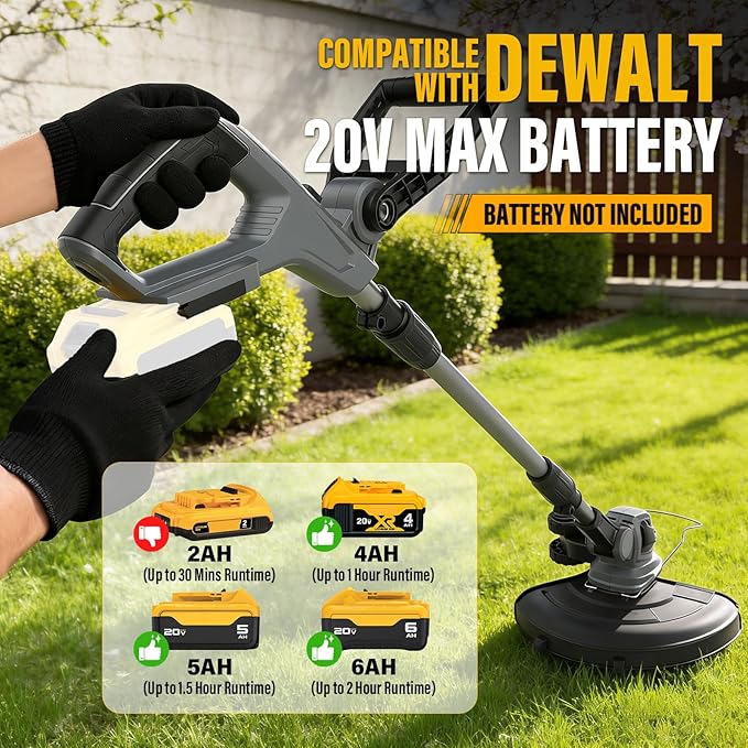 Weed Wacker Compatible with Dewalt 20V Max Battery, 12 Inch Cordless String Trimmer, Auto Line Feed Grass Trimmer w/9 Line Spools for Lawn, Yard and Garden (Battery Not Included)