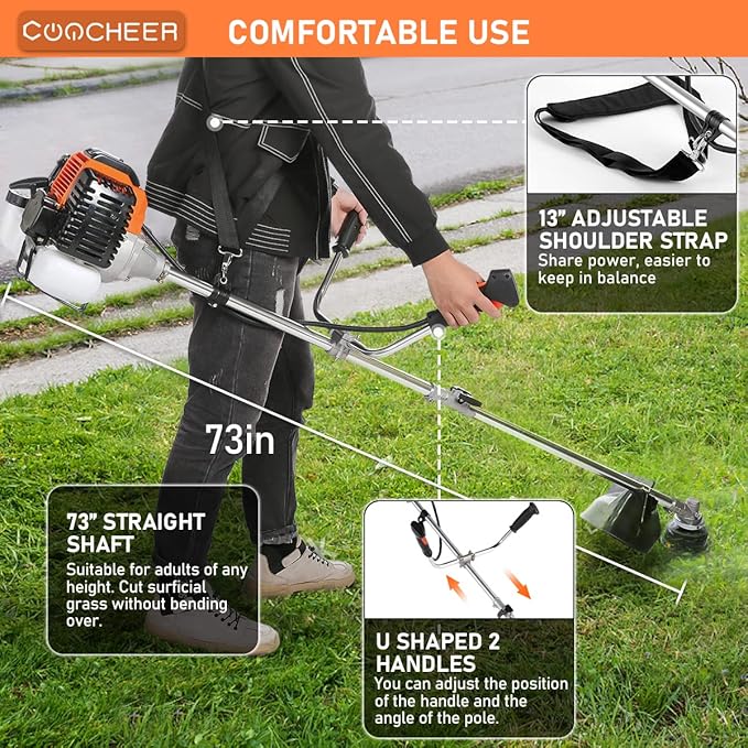 Weed Wacker Gas Powered 42.7CC Gas Brush Cutter 2-in-1 Cordless Grass Trimmer/Edger, 2-Cycle Gas String Trimmer with 2 Detachable Head for Lawn and Garden Care