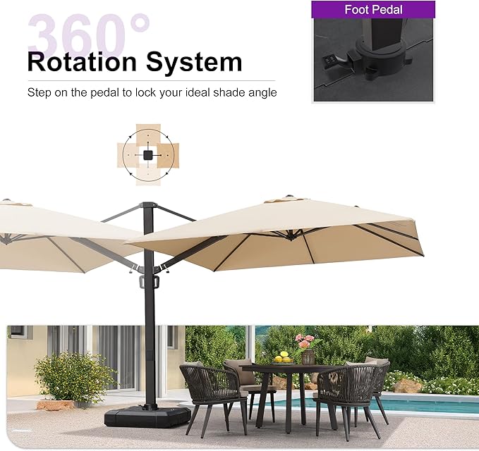 PURPLE LEAF 10 FT Square Patio Umbrella with Wheeled Base Large Cantilever Outdoor Aluminum Umbrella Offset Umbrella with 360-degree Rotation for Garden Deck Backyard Pool Beige