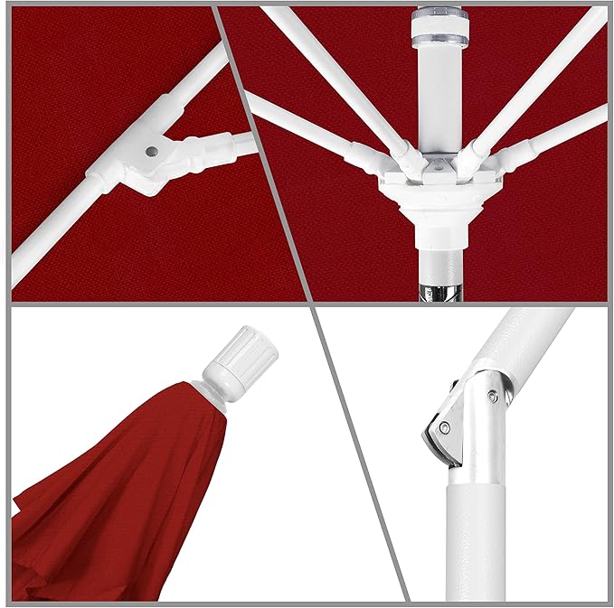 California Umbrella 11Ft Fiberglass Rib Patio Umbrella, Hand-Crank, Tilt-Collar, White Frame, Solution Dyed Red Fabric