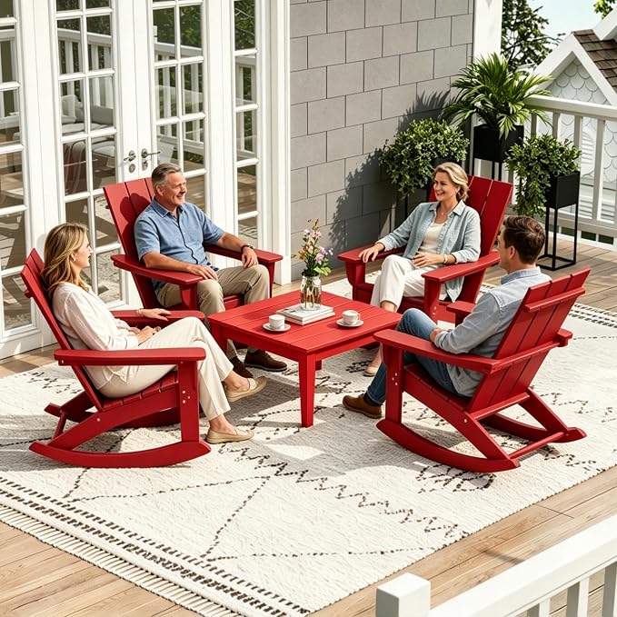 WestinTrends Ashore Outdoor Coffee Table, 32 Inch All Weather Poly Lumber Adirondack Patio Coffee Table Square Low Table, Red