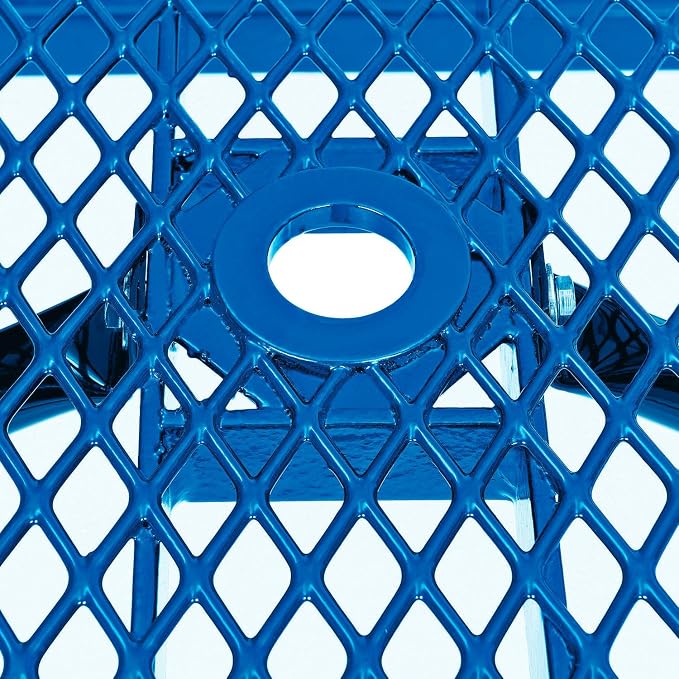 Global Industrial 6’L Rectangular Picnic Table, Expanded Metal, Blue Thermoplastic Coating, Attached Benches, 1-1/2” Umbrella Pole Hole, Outdoor-Rated, 1000 lb Capacity, 72” x 30” Tabletop
