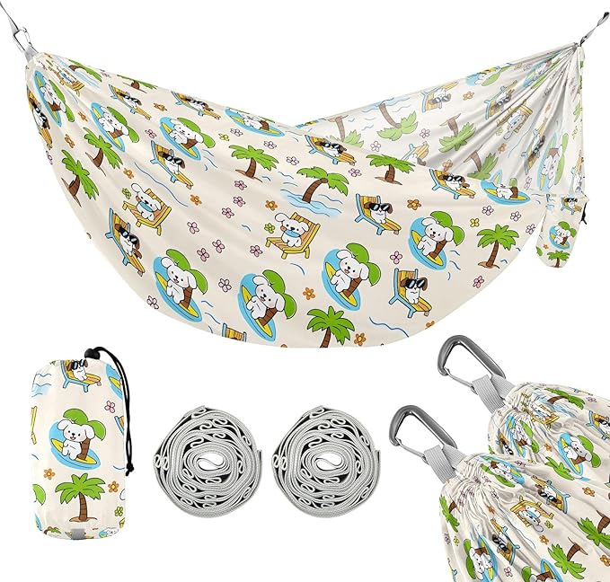 Camping Hammock Outdoor Hammocks for Outside Puppy Palm Tree Beach Trees Portable Lightweight with Pockets Tree Straps Indoor