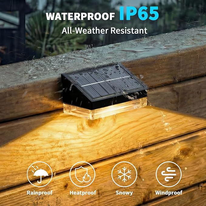NIORSUN Solar Fence Lights 8 Pack, Outdoor Solar Lights with 3 Color Temperatures, IP65 Waterproof Wide-Angle LED Lighting for Fence, Patio, Yard, Deck, Wall, Garden (Black)