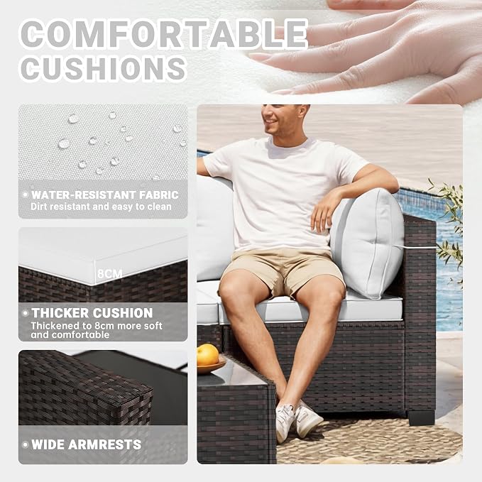 CHABATREE 7pcs Outdoor Patio Furniture Sets,Rattan Conversation Sectional Set,Manual Weaving Wicker Patio Sofa with Tea Table