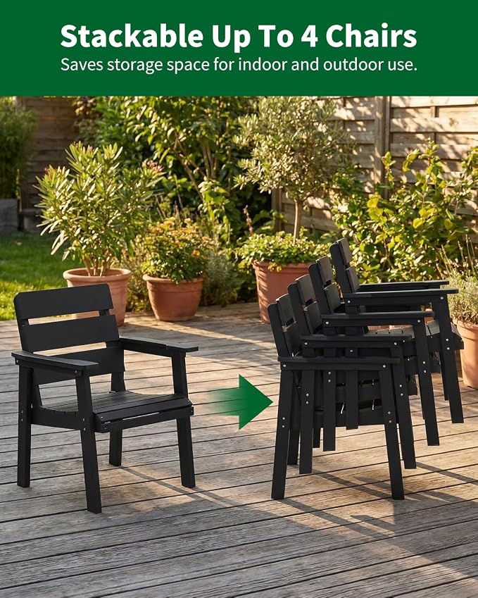 5-Piece Outdoor Dining Set, All-Weather HIPS Patio Table & Chairs for 4, Outdoor Furniture with Umbrella Hole, Ideal for Garden, Poolside, Backyard, Deck, Black