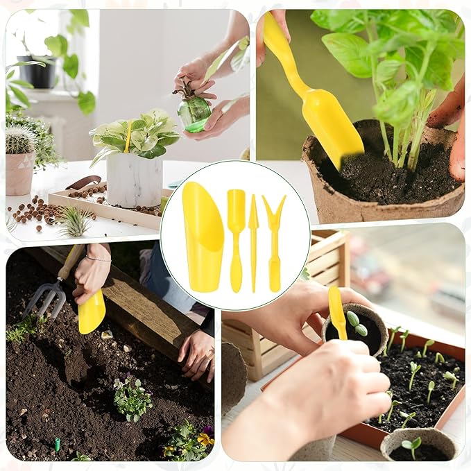 M METERXITY 1-Set Garden Shovel Hand Tools Transplanting Succulent Cultivation Digging Scoops Kits, Plastic Mini Garden Tool Set for Flower Planting/Bonsai Potting [Yellow]