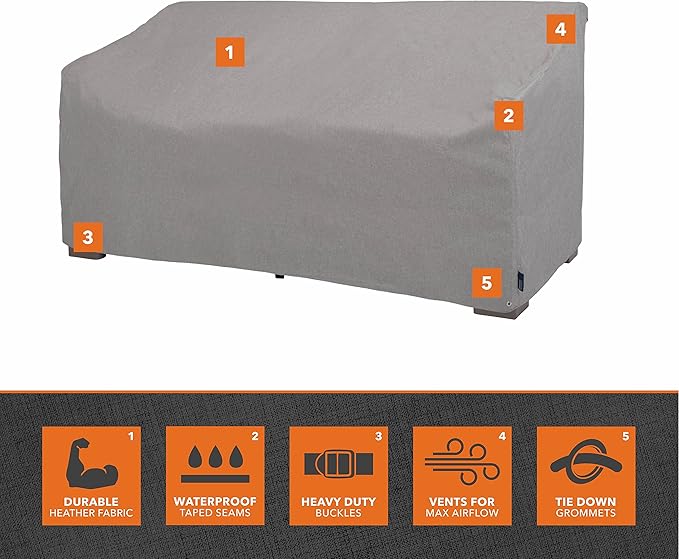 Modern Leisure Garrison Patio Loveseat Cover - Weather-Resistant Fabric - Outdoor Furniture Protection Perfect for Patio, Deck, and Porch - 55" L x 33" W x 38" H - Granite