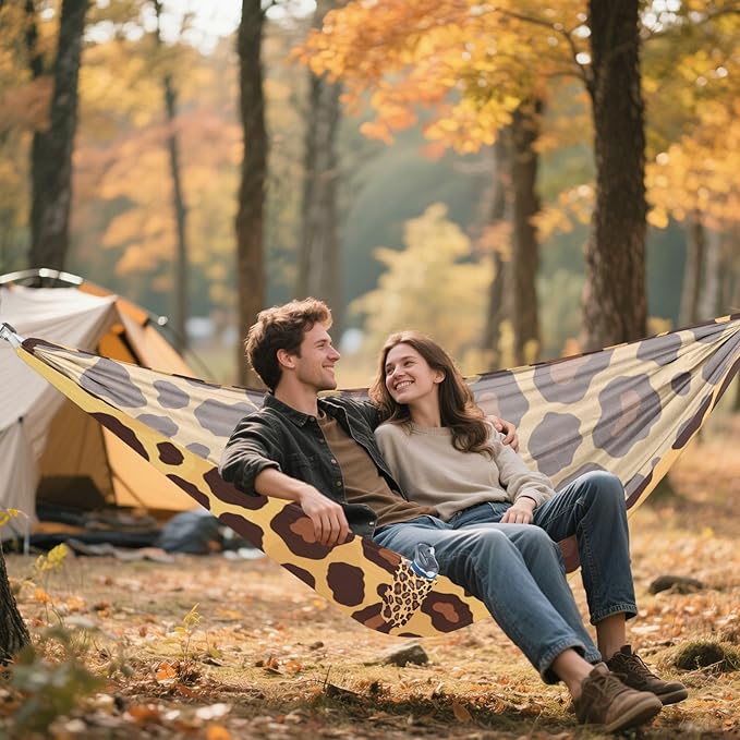 Flat Geometric Pattern Leopard Skin Print Gold Brown 330lb Capacity Hammocks with Portabl Carry Bag Indoor Hammock for Outside Beach Patio Garden soporte para hamacas para adultos