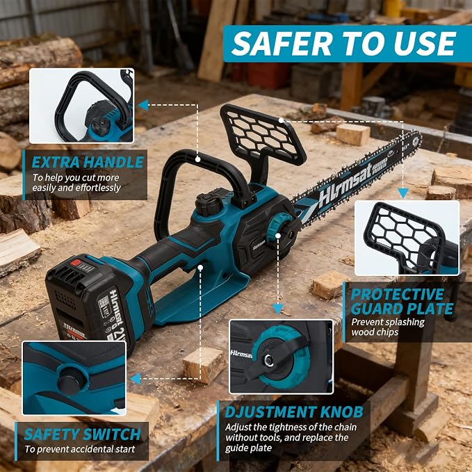 12" Electric Cordless Chainsaw,21V Brushless Battery Chain Saw with 2 x 4.0Ah Battery,Powered Handheld Chainsaw with 2 x Chain Guide,Electric Motosierra for Wood Cutting Tree Pruning,Yard Work