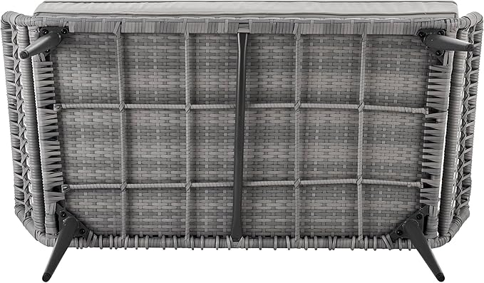 Manhattan Comfort Portofino 4-Piece Patio Conversation Set, Rope Wicker Design with Waterproof Cushions | Outdoor Furniture Includes 2 Armchairs, Loveseat & Coffee Table with Tempered Glass Top, Grey