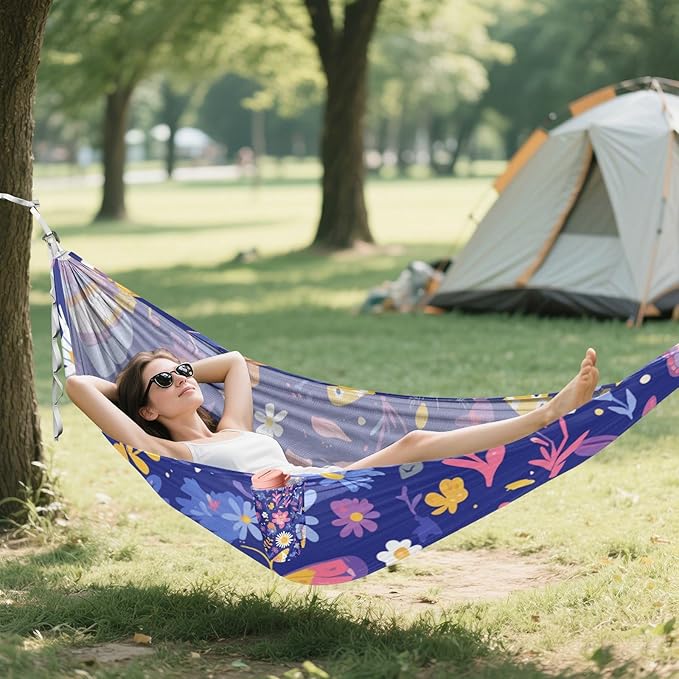 Cartoon-Style Butterflies Insects Bright Colors Leaves Flowers Childlike 330lb Capacity Camping Hammocks with Hanging Rope Hanging Hammock for Outside Patio Garden hamaca inflable para Piscina