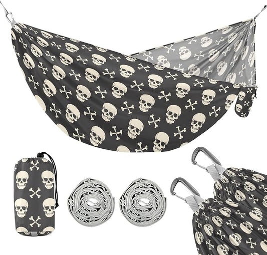 Camping Hammock Outdoor Hammocks for Outside Skull Crossbones Beach Trees Portable Lightweight with Pockets Tree Straps Indoor