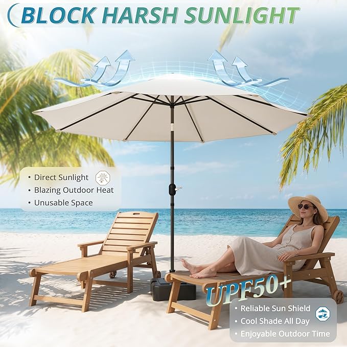 LUE BONA 10FT Patio Umbrella, Easy Tilt Umbrella Outdoor Patio with Crank, Waterproof Market Umbrella for Outdoor Table Pool Deck Garden, Beige