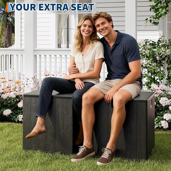 Jojoka Brown Resin Deck Box, Outdoor Waterproof Lockable Storage Box, Patio Square Container for Package Delivery, Furniture Cushions, Garden Tools, Pool Accessories