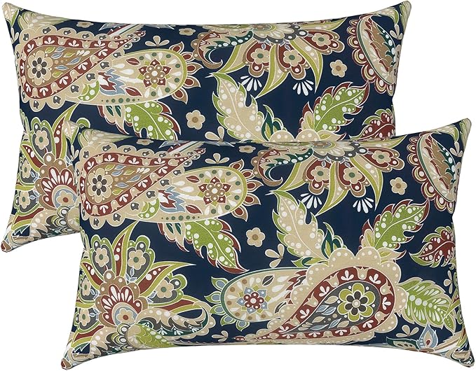LVTXIII Set of 2 Patio Lumbar Pillow Covers ONLY, 12" x 20" Fade Resistant Outdoor Lumbar Pillow Cases, Decorative Lumbar Cushion Covers for Home Patio Sofa Use, Paisley Sapphire Blue