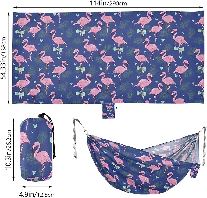 Camping Hammock Outdoor Hammocks for Outside Flamingo Bow Beach Trees Portable Lightweight with Pockets Tree Straps Indoor