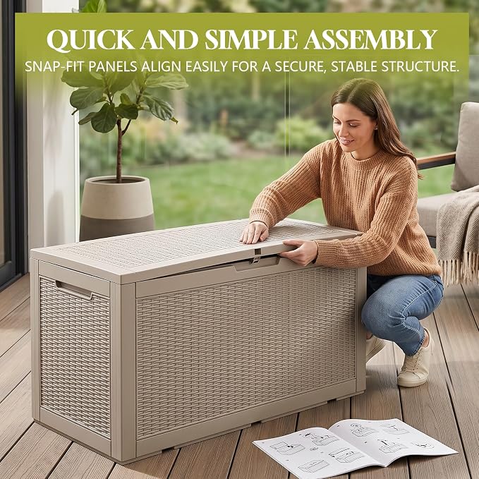 Waterproof Outdoor Storage Box Outside Deck Box Lockable Resin Bench UV Resistant Furniture Cushion Pool Tool Float Bin Patio Garden Porch (Grey, 120 Gallon)