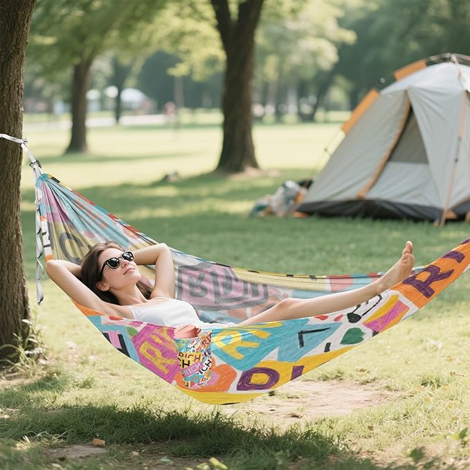 Colorful Cartoon Rich 330lb Capacity Camping Hammocks with Hanging Rope Indoor Hammock for Outside Patio Garden hamaca con soporte para adultos