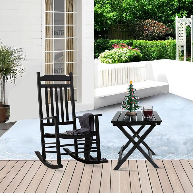 Outdoor Wooden Side Table, Folding Patio End Table Set of 2, Small Square Furniture Table for Adirondack Chair, Balcony, Porch, No Assembly, Black