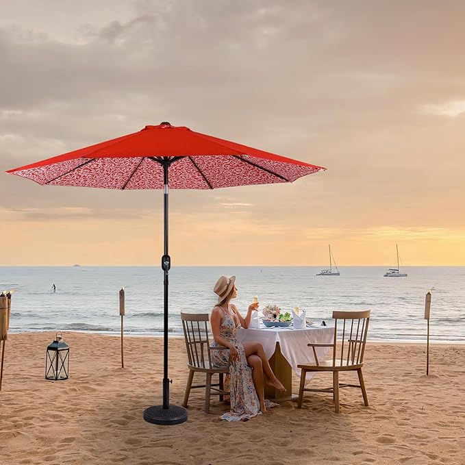 Backyard Expressions 9 ft. Patio Umbrella, Market Table Umbrella w/Tilt and Crank, 8 Ribs