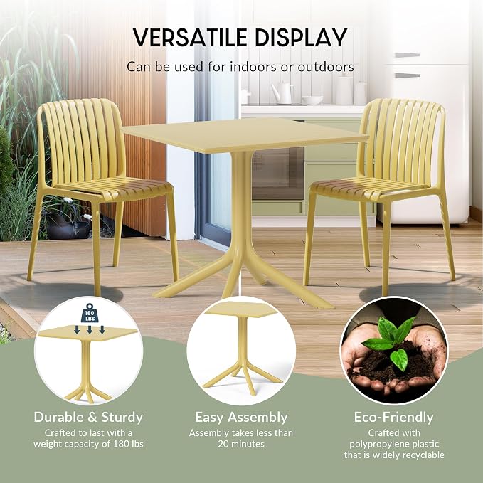 WestinTrends Playa 31.5" Square Outdoor Plastic Resin Patio Dining Table for 4, Yellow