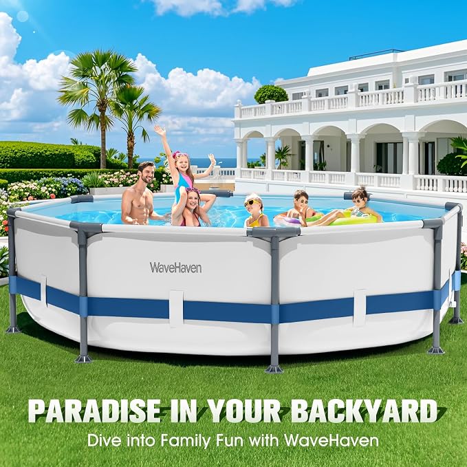 Above Ground Pool,10ft x 30in Frame Deep Swimming Pool,Round Family Pool,Large Above Ground Pool Easy Set,1200 Gallon Pool,Outdoor Backyard Pool for Kids,Adults-Deep Blue,Pump Not Included