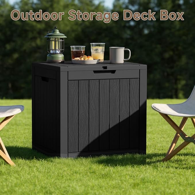 Deck Box Large Outdoor Storage for Patio Furniture,Outdoor Cushions,Garden Tools and Pool Supplies,Waterproof,Resin,Lockable (Dark black, 37 Gallon)