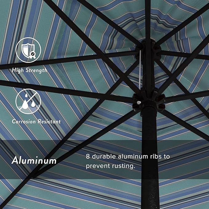 California Umbrella 7.5' Rd Aluminum Patio Umbrella, Crank Lift, Auto Tilt, Black Finish
