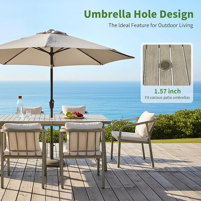 Outdoor Dining Set,9-Piece Patio Dining Table Set for 8 with Rectangular Table & 8 Thick Cushion Sofa Chair, Aluminum All-Weather Patio Furniture Set for Backyard, Garden and Poolside (Grey)