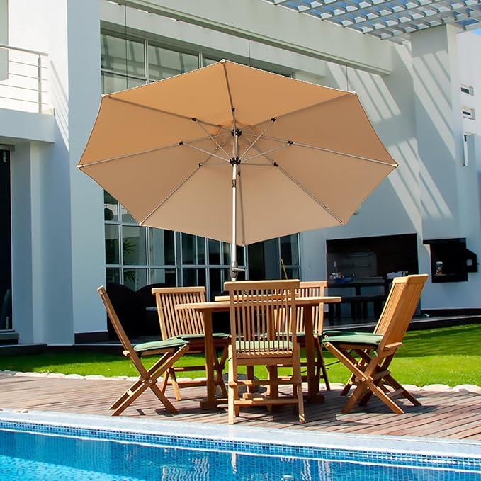 Domi 10FT Patio Umbrella, Outdoor Table Umbrella with Aluminum Pole, UV Protection Waterproof Market Sun Umbrella with Push Button Tilt and Crank for Garden, Deck, Backyard, Pool (Beige)