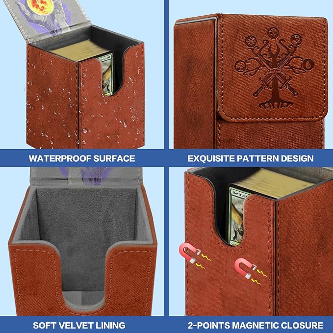 PROMAXIBINDER MTG Card Deck Box, Commander Deck Box Fits 100+ Single Sleeved Cards, Storage for TCG/MTG Crads, PU Leather Strong Magenet (Brickred, Tree)