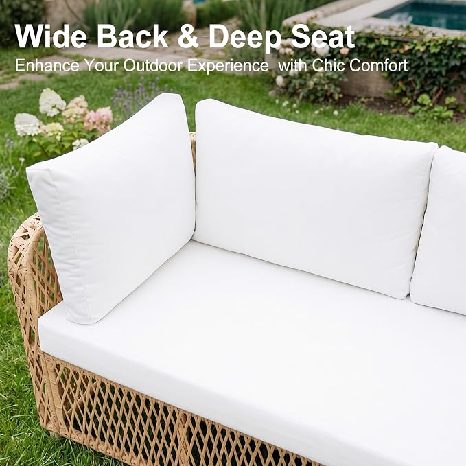 Outdoor Sectional 6-Seater Large Luxury Patio Furniture Set Modular L-Shaped Outdoor Furniture with Thick Cushion All Weather Wicker Boho Patio Conversation Sets for Deck, Backyard