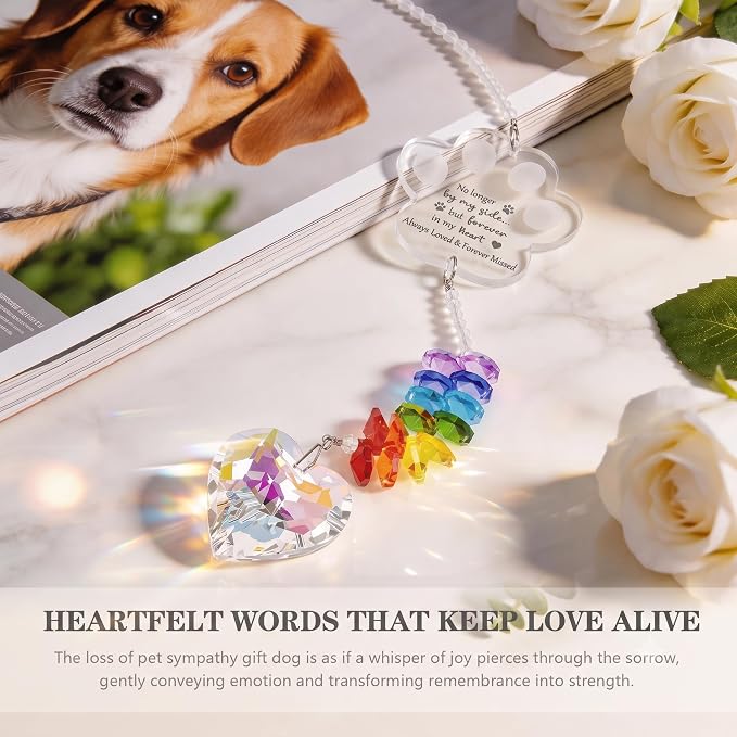 Dog Memorial Gifts, K9 Dog Memorial Crystal Suncatcher, Pet Loss Gift, Pet Sympathy Remembrance Bereavement Gifts (Color-Pet Paw)