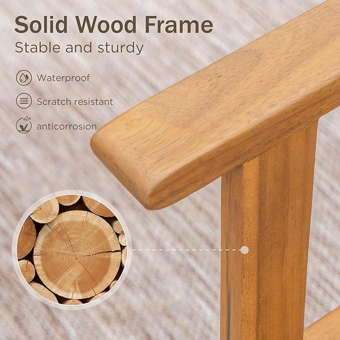 PHI VILLA Outdoor Acacia Wood Chairs Set of 2, Patio Dining Armchairs with Wicker Back & Seat, Farmhouse Style Teak Seating Furniture for Deck Yard Balcony Garden - Bright Brown