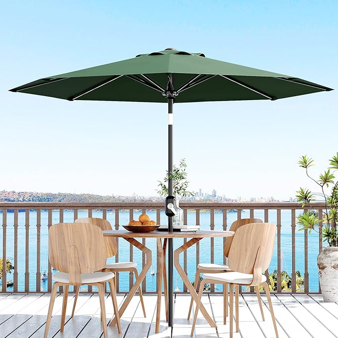 GarveeLife 9FT Patio Umbrella Outdoor, Table Umbrella with Push Button Tilt and Crank, 8 Sturdy Ribs UV Protection Waterproof for Garden, Pool, Market, Deck