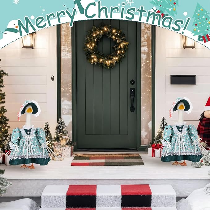 Suzile Snowman Porch Goose Outfit Winter Goose Clothes for 23" High Cement or Plastic Geese Costume for Yard Lawn Outdoor Garden Patio Statue Duck Dresses Xmas Holiday Wonderland Decor