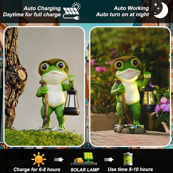 twinbling Solar Frog Garden Decor with Lantern | Gardening Gifts for Women Mom Grandma Outdoor Statue for Patio Pathway Frog Figurine for Yard Decoration Lawn Ornament