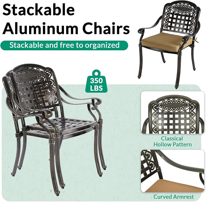 VIVIJASON 3 Piece Outdoor Dining Set, Cast Aluminum Patio Bistro Set with 42" x 24" Rectangular Table & 2 Cushioned Chairs, Rust Proof & Weather Resistant for Small Balcony, Porch, Garden, Deck