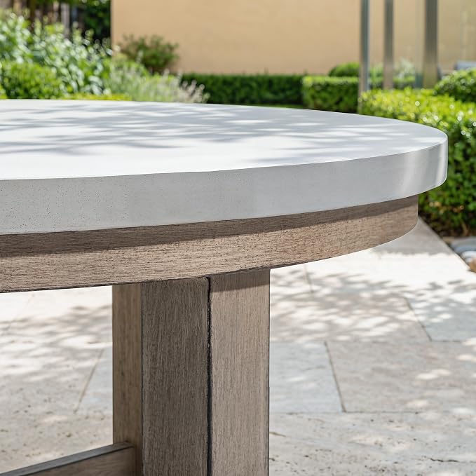 PEAK HOME FURNISHINGS Outdoor Coffee Table with Aluminum-Honeycomb Composite Concrete Table Top (Round)
