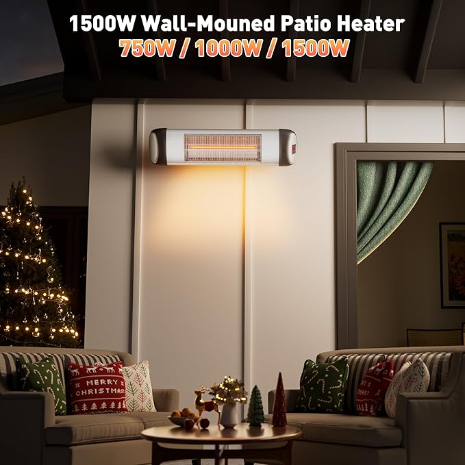Outdoor Heater for Patio, 1500W Wall-Mounted Heater, Patio Heaters for Outdoor Use,9 Heating Levels 24H Timer, Waterproof, Carbon Fiber Tube, for Backyard Gazebo Garage Black