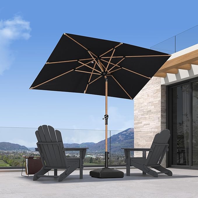 PURPLE LEAF 5' x 8' Patio Umbrella with Base Market Umbrella Rectangular Outdoor Umbrella with Push Button Tilt & Crank and 8 Ribs Aluminum Table Umbrella for Pool Backyard Beach, Black