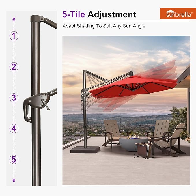 PURPLE LEAF 10' X 10' Cantilever Patio Umbrella with Base Included Round Umbrella with 360° Rotation Aluminum Outdoor Offset Hanging Umbrella for Patio Pool, Red
