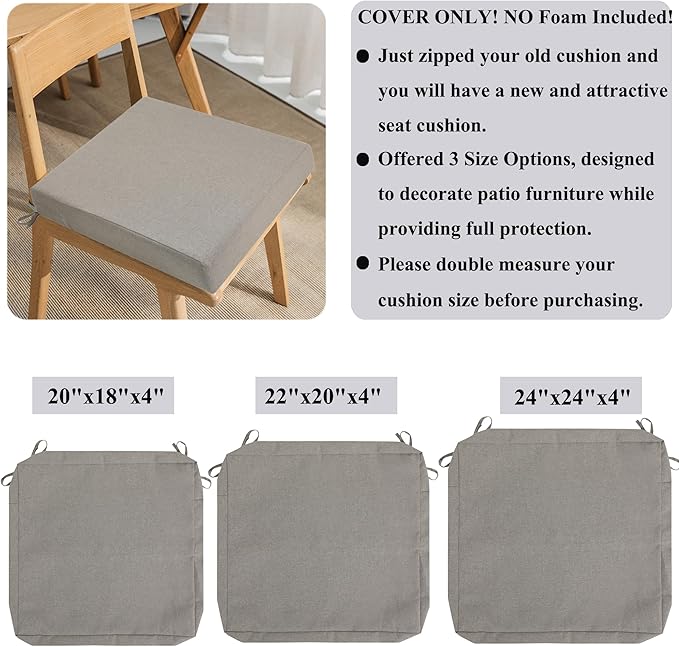 FUNHOME Outdoor Chair Cushion Covers 2 Pack, No Insert! Patio Cushion Covers Replacement 20" x 18" x 4", Water Resistant Chair Cushion Slipcovers, Beige Coffee(Covers ONLY)