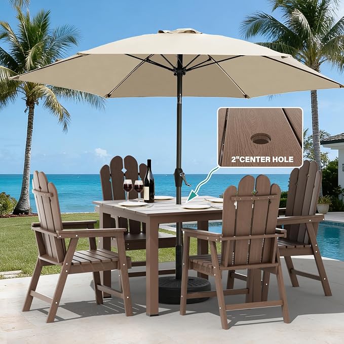 5 Piece Patio Dining Set for 4, HDPE Outdoor Dining Furniture Brown | 4 person patio set, eco-friendly HDPE, Space-saving heat resistant surface, family friendly outdoor dining solution
