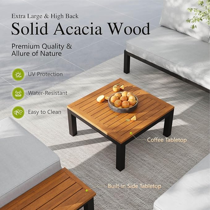 Sophia & William 6 Piece Metal Outdoor Sectional with Fire Pit Table, Modern Patio Furniture Set with Cushion, Modular L-Shape Outdoor Couch Patio Conversation Set for Deck Garden Backyard