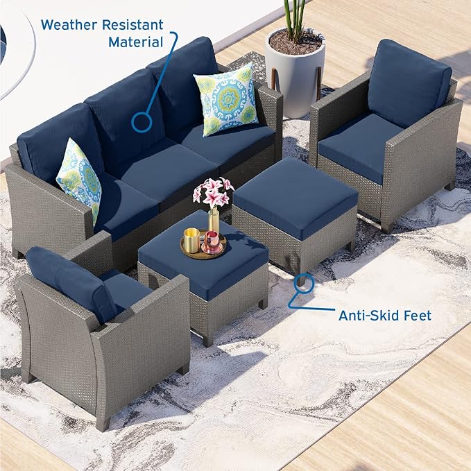 Nestl Patio Furniture Set - Outdoor Patio Furniture Sets, Patio Sectional Furniture Set, 5 Piece Patio Furniture Sets, Patio Conversation Sets, Brown Wicker Patio Furniture Sets with Beige Cushions