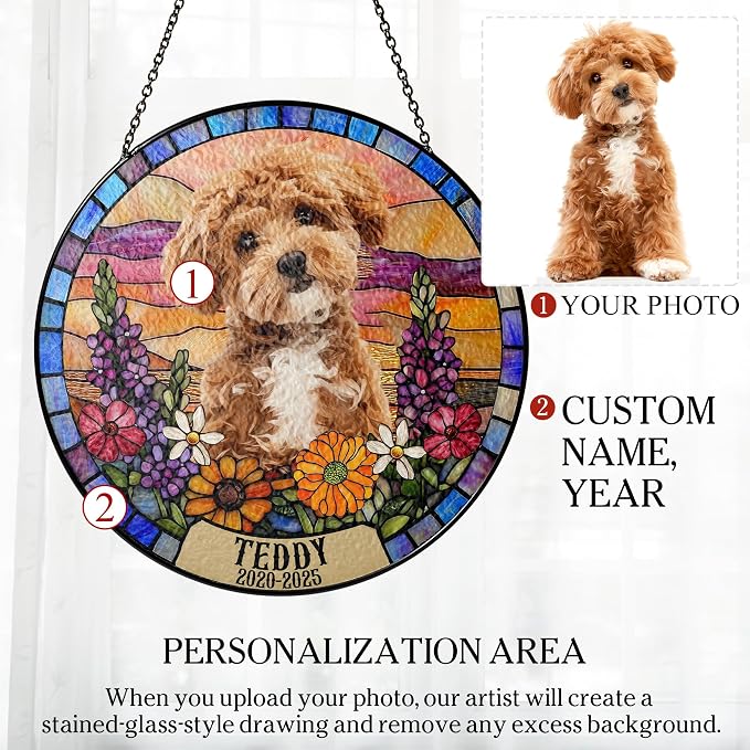Personalized Pet Memorial Gifts for Dogs and Cats – Custom Pet Suncatcher Keepsake – Loss of Pet Sympathy Gift – Stained Glass Pet Memorial Ornament – Pet Remembrance Gift