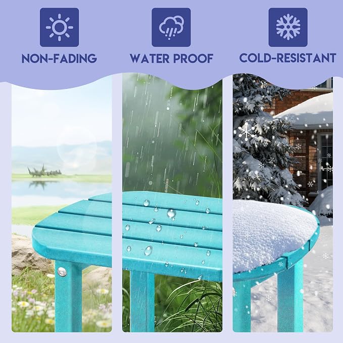LZRS Patio End Table, Heavy Duty HDPE Outdoor Coffee Table with Wood Texture, Weatherproof Composite Table for Adirondack Chairs, Deck, Pool, Indoor/Outdoor, No Peeling Cracking(Turquoise)