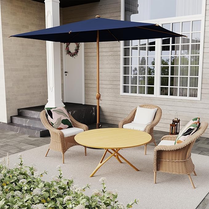 Abba Patio 6.5FT Outdoor Patio Umbrella Outdoor Table Umbrella with Crank Market Umbrella 6 Sturdy Ribs UV Protection Waterproof and Push Button Tilt for Garden Deck Backyard Pool,Dark Blue